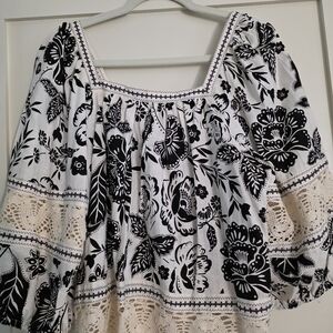 Christian Siriano Black and White Floral Blouse